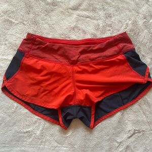 lululemon speed short - red and dark grey
